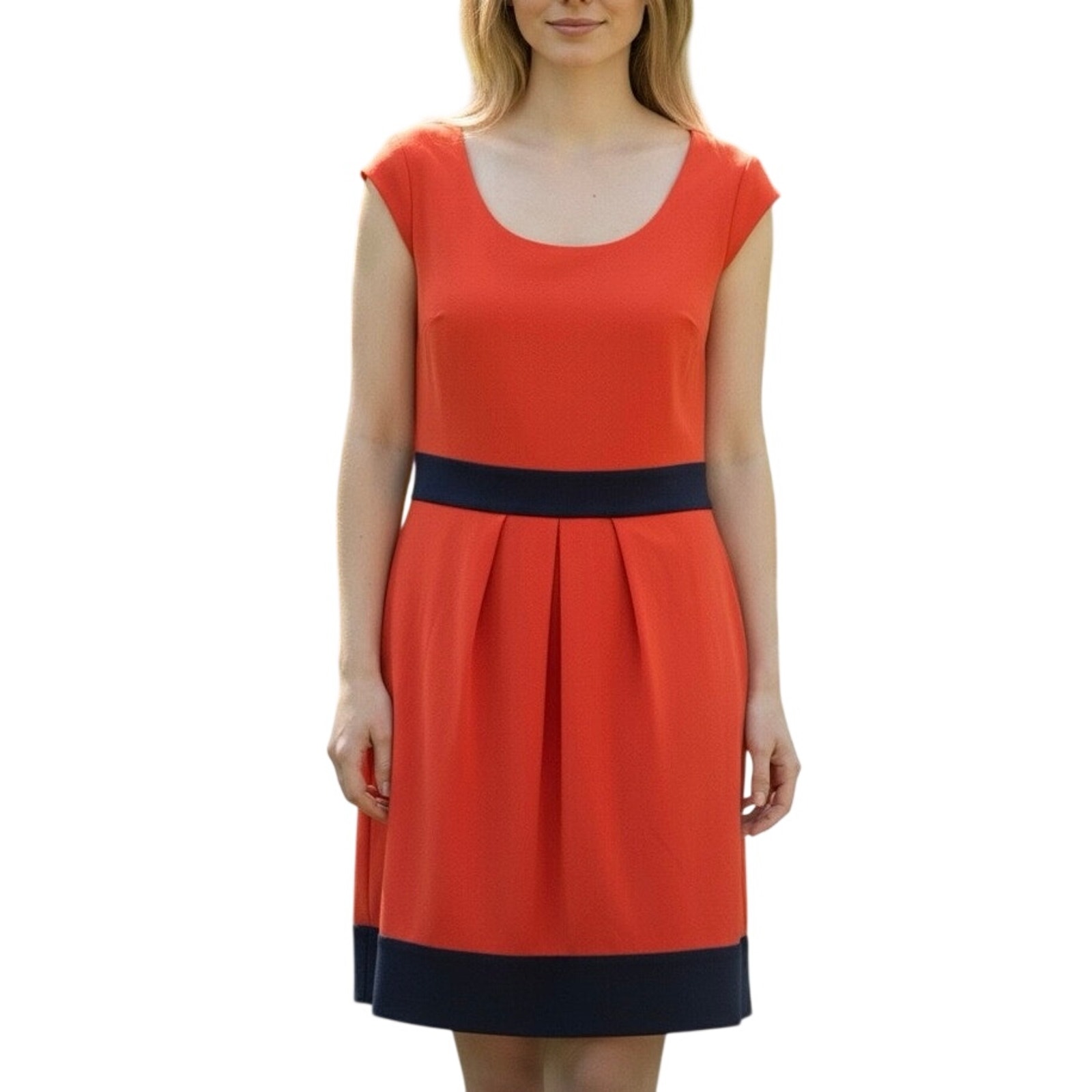 Ann Taylor Red Cap Sleeve Sheath Dress 12 Knee Length Colorblock Career Wedding